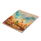 Rustieke Sinaasappel  Waterverf Herfst Pompoen Tegeltje (Zijkant)