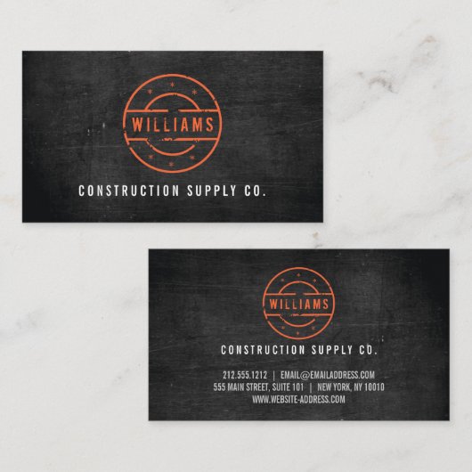 Rustieke Sinaasappels stempel op Black Wood Constr Visitekaartje (Voorkant / Achterkant)