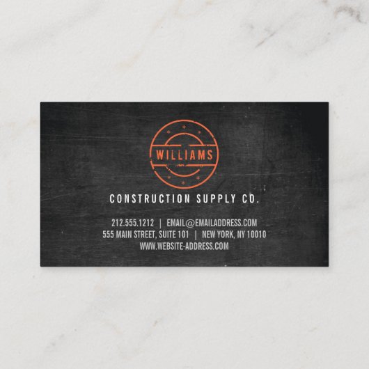 Rustieke Sinaasappels stempel op Black Wood Constr Visitekaartje (Achterkant)