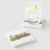 Rustieke Slaap Beer Waterverf Stenen Onderzetter (Zijkant)