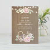 Rustieke  sleutel en slotbruiloft kaart (Staand voorkant)