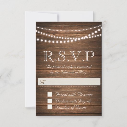 Rustieke slinger van lampjes RSVP kaart (Voorkant)
