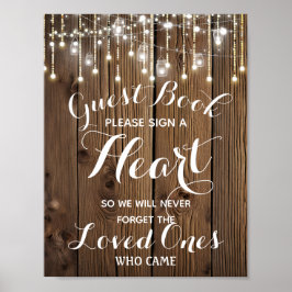 Rustieke slinger van lichtjes hart gastboek bruilo poster