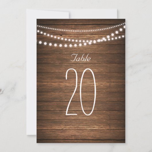 Rustieke slinger van lichtjes tafel nummers kaart (Voorkant)