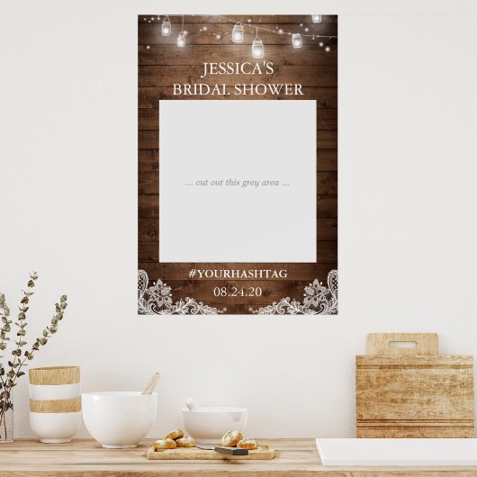Rustieke slingerlampjes kant bruiloftsshower fotor poster (Keuken)