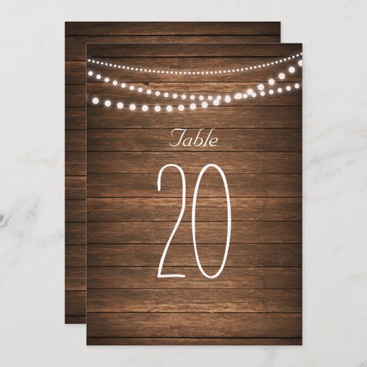Rustieke Slingerlichte Tafel Nummers Kaart (Voorkant / Achterkant)