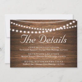 Rustieke slingerlichteffect huwelijksdetailkaart kaart