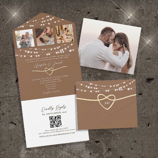 Rustieke Slingerlichten Bruiloft QR Code All In One Uitnodiging