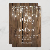 Rustieke slingerlichten bruiloft RSVP KAART UITNOD (Voorkant / Achterkant)