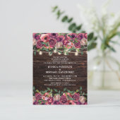 Rustieke Slingerlichten Burgundy Bloem Bruiloft Briefkaart (Staand voorkant)