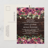 Rustieke Slingerlichten Burgundy Bloem Bruiloft Briefkaart (Voorkant / Achterkant)