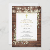 Rustieke slingerlichten groen eerste heilige commu kaart (Voorkant)