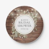 Rustieke slingerlichten groene bruidsborrel papieren bordje (Voorkant)