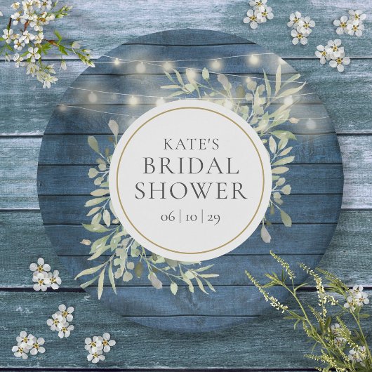 Rustieke Slingerlichten Groene Bruidsdouche Papieren Bordje