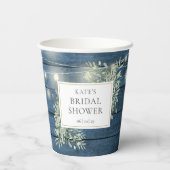 Rustieke Slingerlichten Groene Bruiloftsfeest Papieren Bekers (Achterkant)