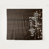 Rustieke slingerlichten houten trouw achtergrond wandkleed (Voorkant (horizontaal))