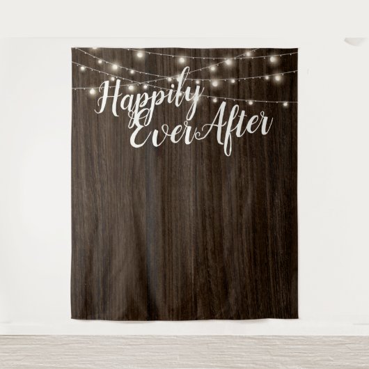 Rustieke slingerlichten houten trouw achtergrond wandkleed (Voorkant)