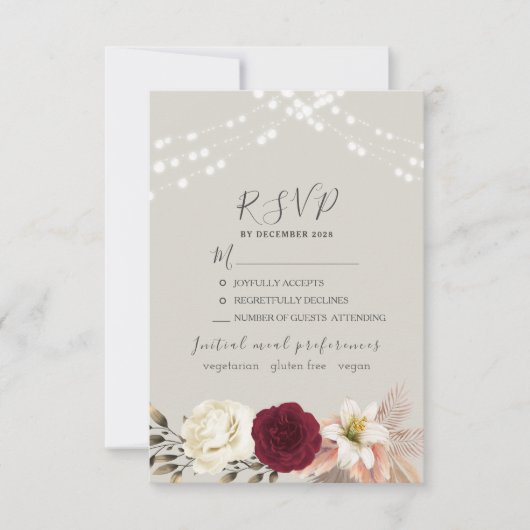 Rustieke Slingerlichten Huwelijk RSVP Kaart (Voorkant)