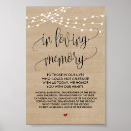 Rustieke slingerlichten Huwelijks Herdenking Tafel Poster