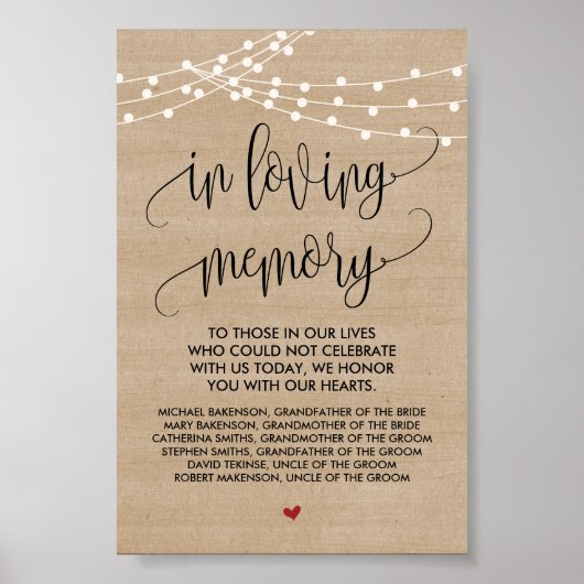 Rustieke slingerlichten Huwelijks Herdenking Tafel Poster (Voorkant)