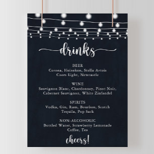 Rustieke slingerlichten Huwelijksdranken Menu Bord Poster