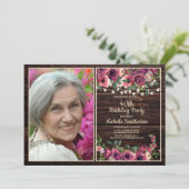 Rustieke Slingerlichten Roze Bloem Verjaardagsfoto Kaart (Staand voorkant)