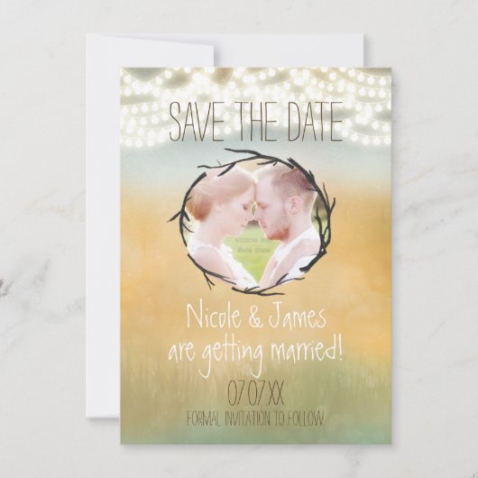 Rustieke slingerlichten Save The Date FOTO Kaart (Voorkant)