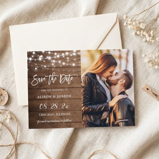 Rustieke slingerlichten save the date magnetische 