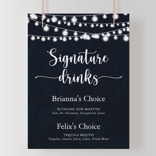 Rustieke slingerlichten Signature-drankenbord Poster