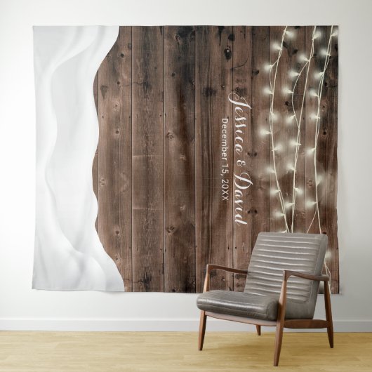 Rustieke slingerlichten Sneeuw Winter Bruiloft Ach Wandkleed (In Situ (horizontaal))