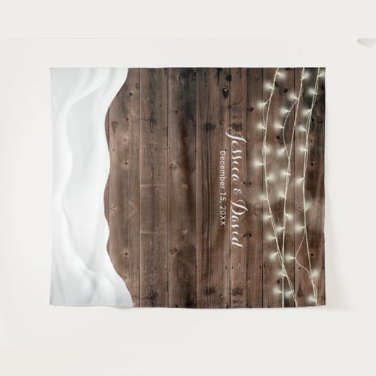 Rustieke slingerlichten Sneeuw Winter Bruiloft Ach Wandkleed (Voorkant (horizontaal))