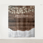 Rustieke slingerlichten Sneeuw Winter Bruiloft Ach Wandkleed (Voorkant)