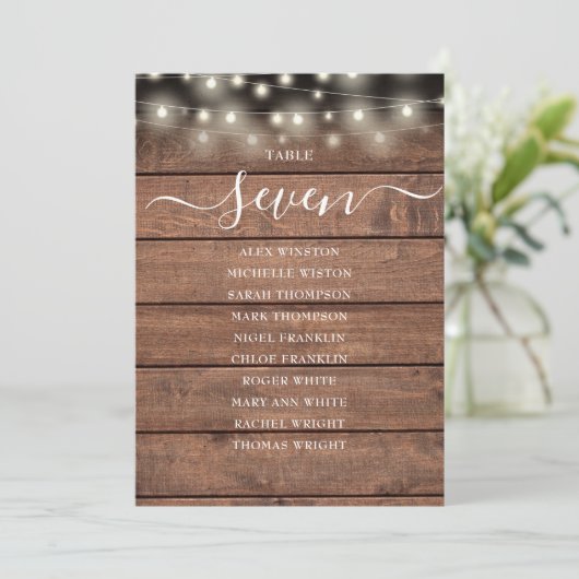 Rustieke Slingerlichten Tafel Nummer Zitplaatskaar Kaart (Staand voorkant)