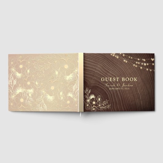 Rustieke slingerlichten trouwgastenboek gastenboek (Volledig)