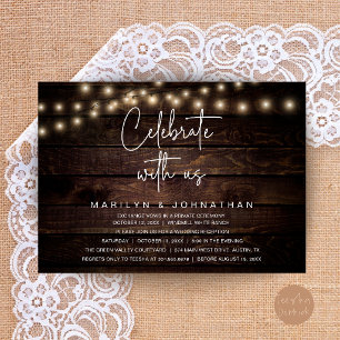 Rustieke Slingerlichten Trouwreceptie Elegant Kaart
