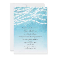 Rustieke slingerlichtjes blauwe trouwuitnodiging