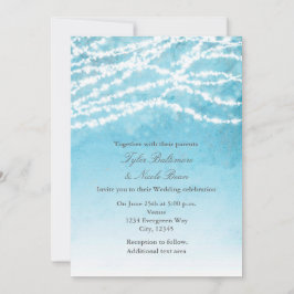 Rustieke slingerlichtjes blauwe trouwuitnodiging kaart