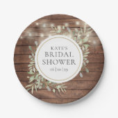 Rustieke slingerlichtjes groene bruidsfeest papieren bordje (Voorkant)