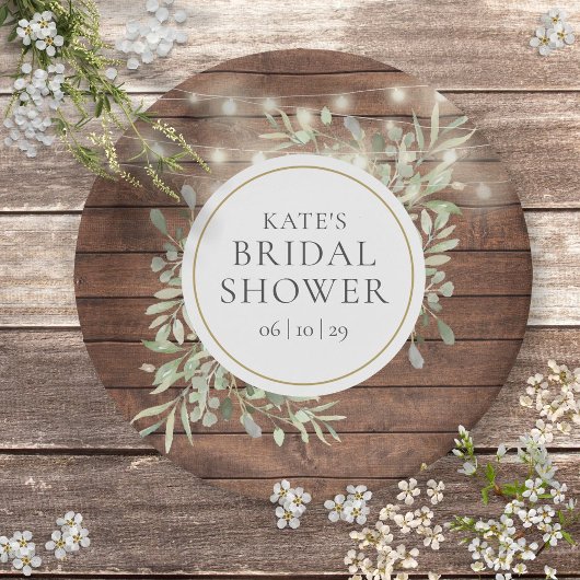 Rustieke slingerlichtjes groene bruidsfeest papieren bordje