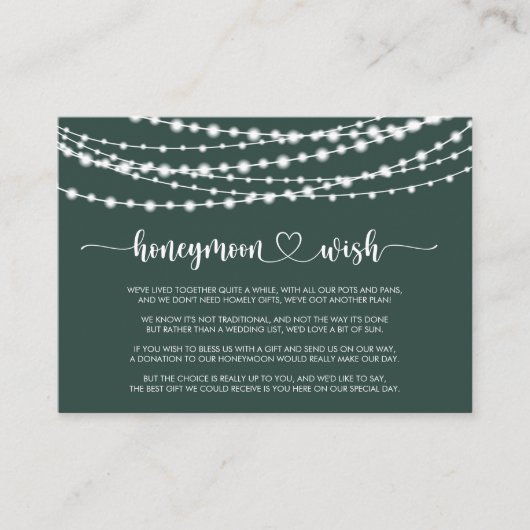 Rustieke slingerlichtjes groene huwelijksreiswens informatiekaartje (Voorkant)
