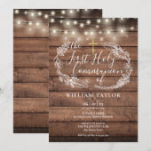 Rustieke slingerlichtjes loof eerste heilige commu kaart (Voorkant / Achterkant)