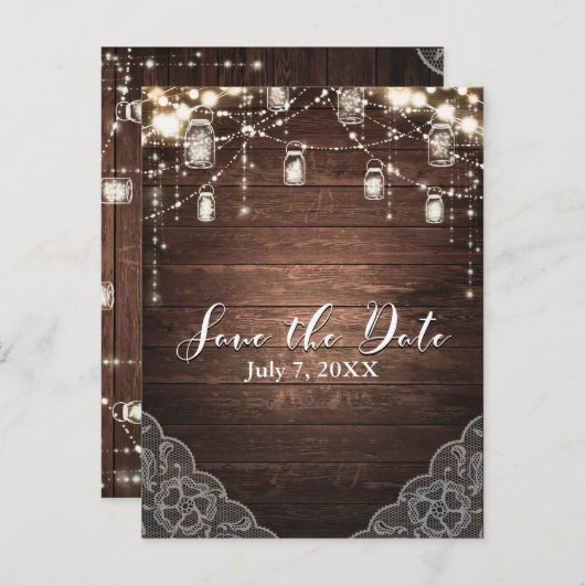 Rustieke slingerlichtjes metson Mason potten Kant Aankondigingskaart (Voorkant / Achterkant)