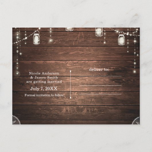 Rustieke slingerlichtjes metson Mason potten Kant Aankondigingskaart (Achterkant)