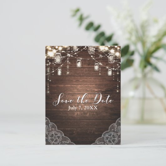 Rustieke slingerlichtjes metson Mason potten Kant Aankondigingskaart (Staand voorkant)