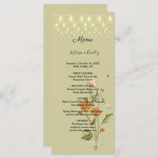 Rustieke slingerlichtjes trendy  Bloemige   Trouwm Programmakaart (Voorkant / Achterkant)