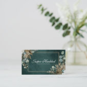 Rustieke Smaragd Goud Eucalyptus Witte Bloemen Mod Visitekaartje (Staand voorkant)