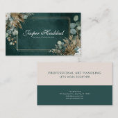 Rustieke Smaragd Goud Eucalyptus Witte Bloemen Mod Visitekaartje (Voorkant / Achterkant)