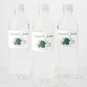 Rustieke Smaragd Groen & Sage Rozen Bruiloft Waterfles Etiket