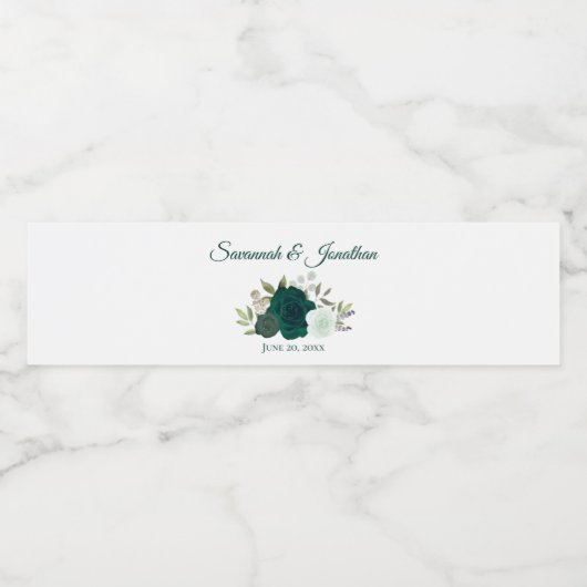 Rustieke Smaragd Groen & Sage Rozen Bruiloft Waterfles Etiket (Enkel label)