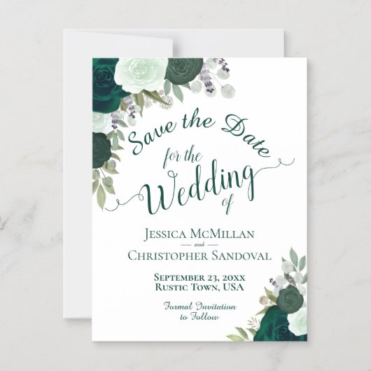 Rustieke Smaragd Groene Bloemen Bruiloft Save the  Magnetische Uitnodiging (Voorkant)